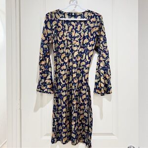 Jedzebel vintage navy boho paisley silk dress with belt size M lightweight